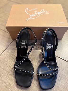 Nordstrom Black Studded Leather Slingback Heels
